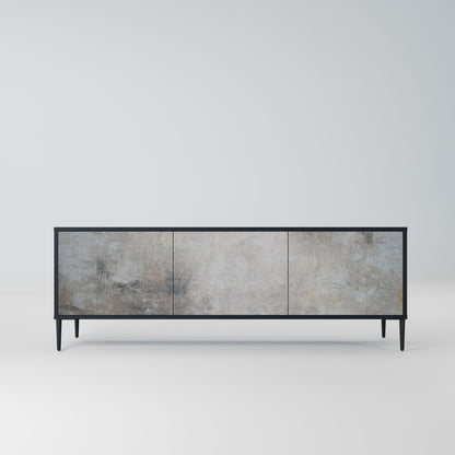 CONCRETE WALL 3-Door TV Stand in Black Finish