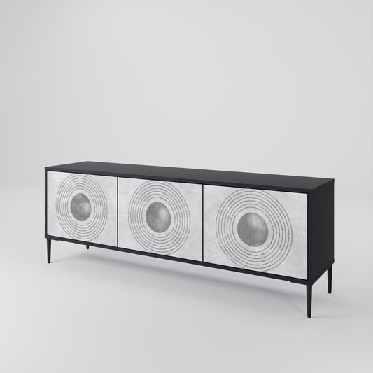Mobile TV SOLID CIRCLES a 3 ante con finitura nera