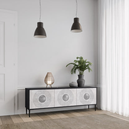 Mobile TV SOLID CIRCLES a 3 ante con finitura nera