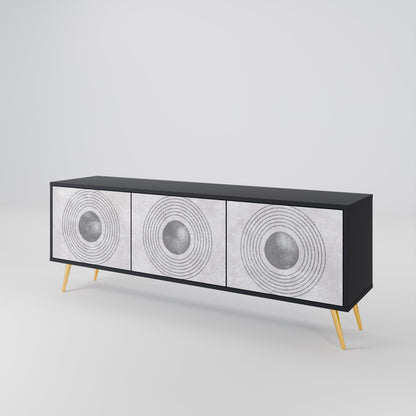 Mobile TV SOLID CIRCLES a 3 ante con finitura nera