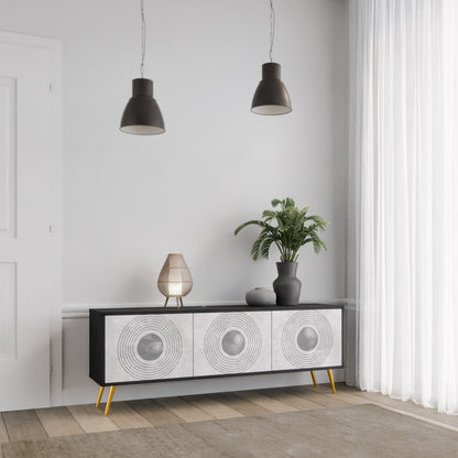 Mobile TV SOLID CIRCLES a 3 ante con finitura nera