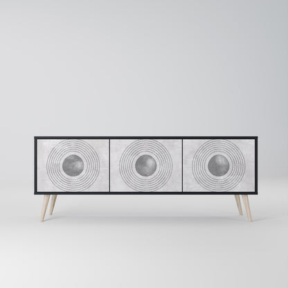 Mobile TV SOLID CIRCLES a 3 ante con finitura nera