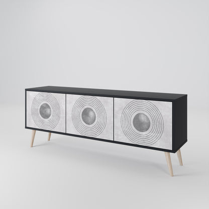 Mobile TV SOLID CIRCLES a 3 ante con finitura nera