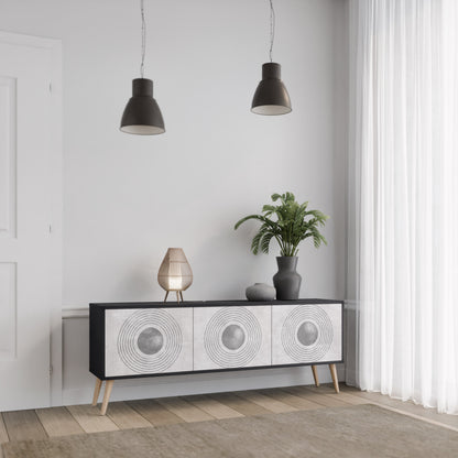 Mobile TV SOLID CIRCLES a 3 ante con finitura nera