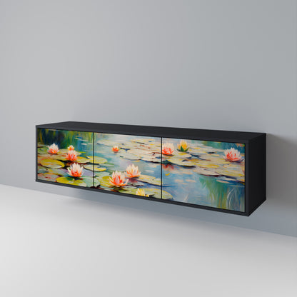 Mobile TV BLOOMING WATERS a 3 ante con finitura nera