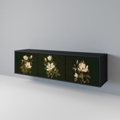 Mobile TV FLORAL NOIR a 3 ante in finitura nera