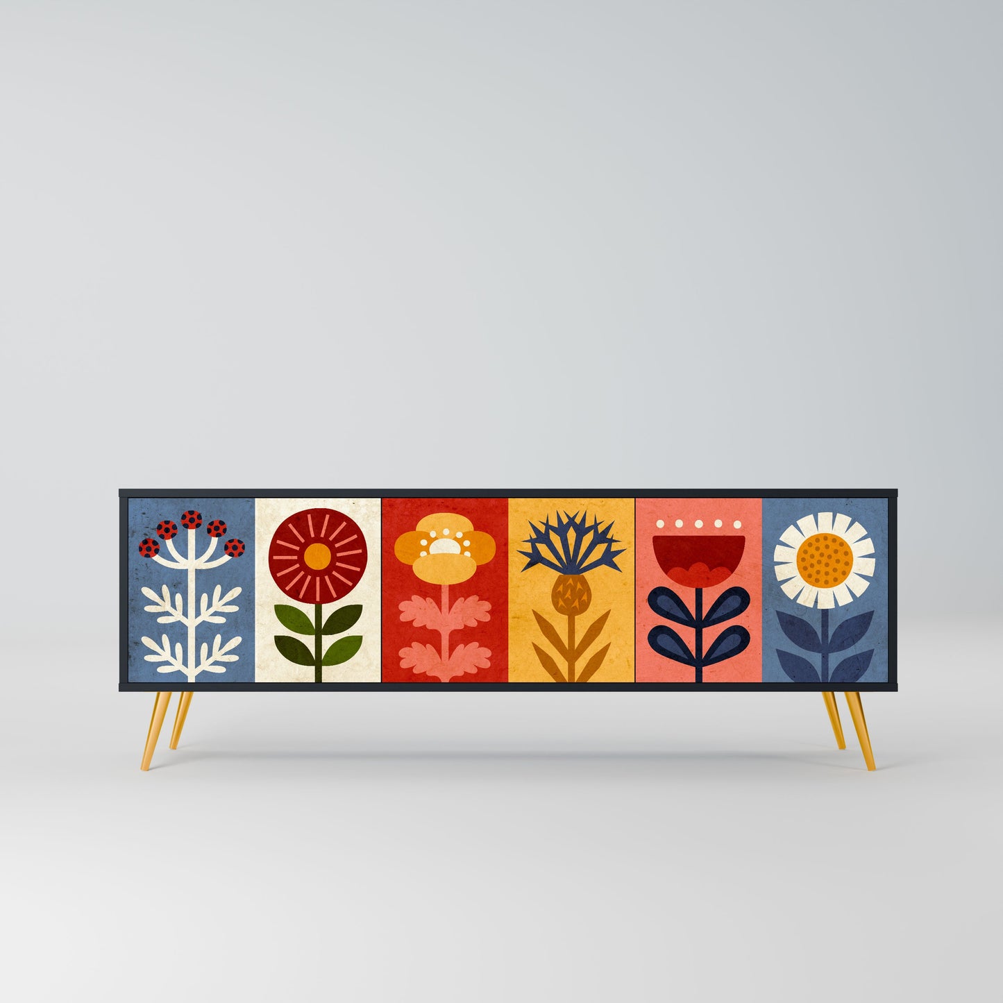 Mobile TV SCANDIC FLOWERET a 3 ante in finitura nera