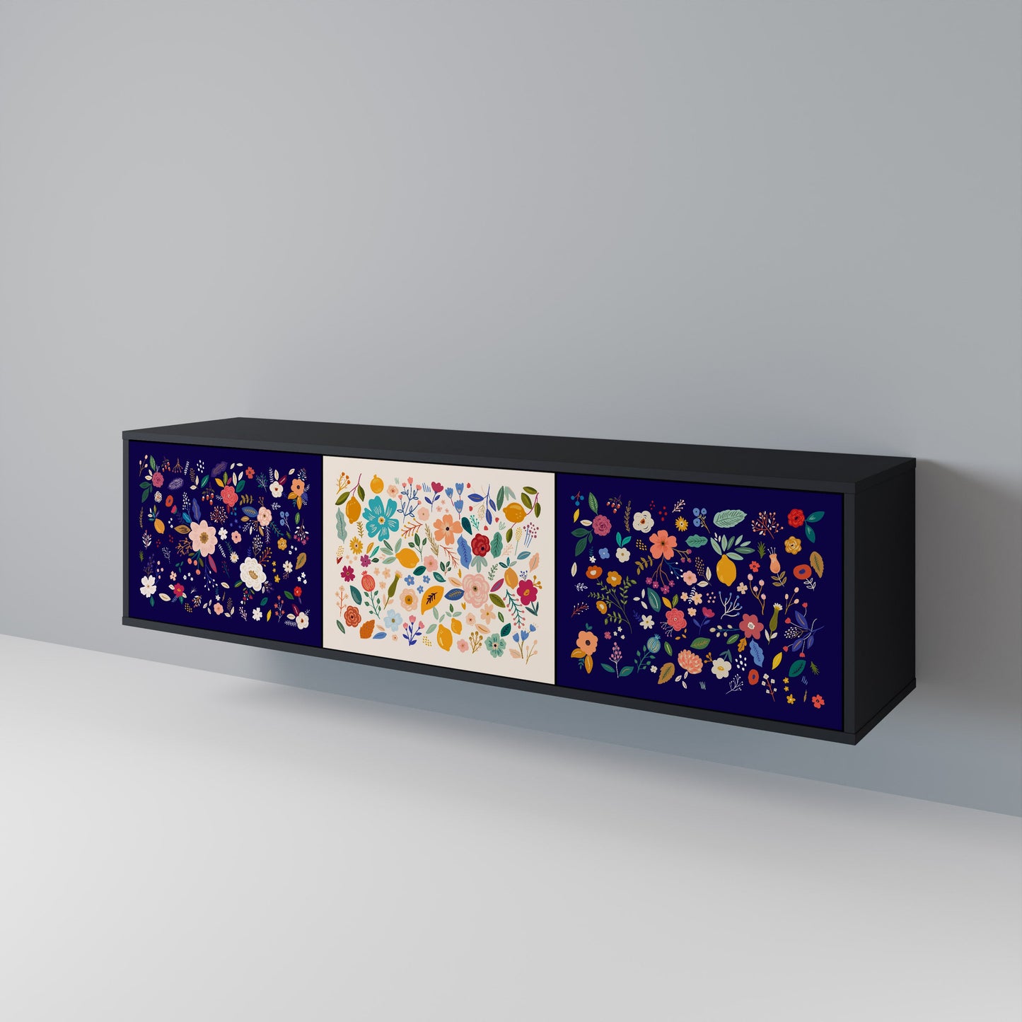Mobile TV a 3 ante FLORAL COMBINATION in finitura nera