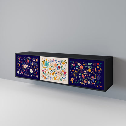 Mobile TV a 3 ante FLORAL COMBINATION in finitura nera