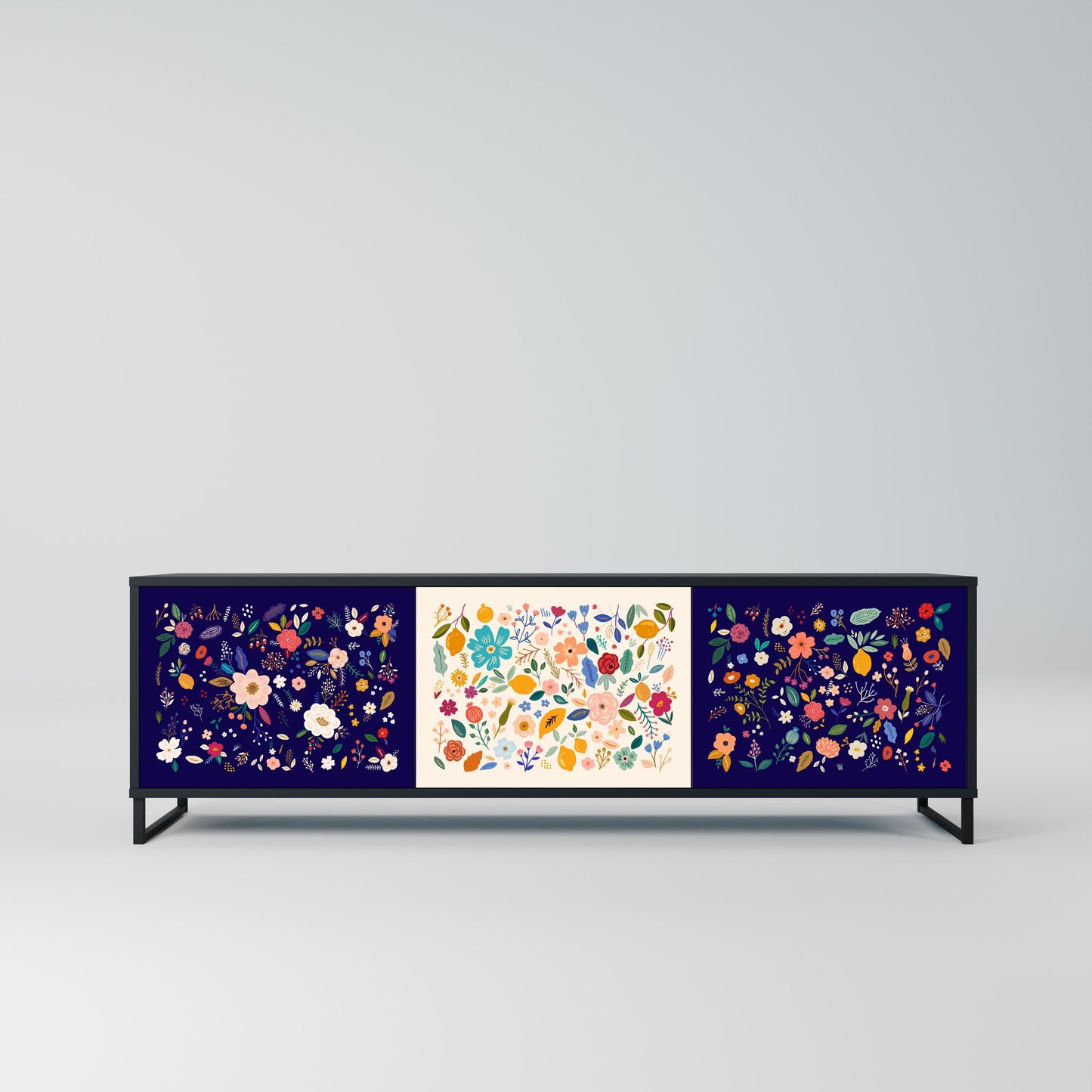 Mobile TV a 3 ante FLORAL COMBINATION in finitura nera
