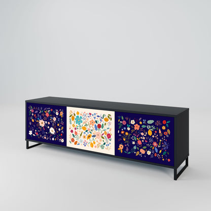 Mobile TV a 3 ante FLORAL COMBINATION in finitura nera