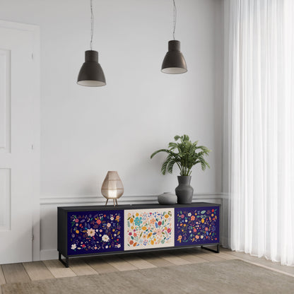 Mobile TV a 3 ante FLORAL COMBINATION in finitura nera