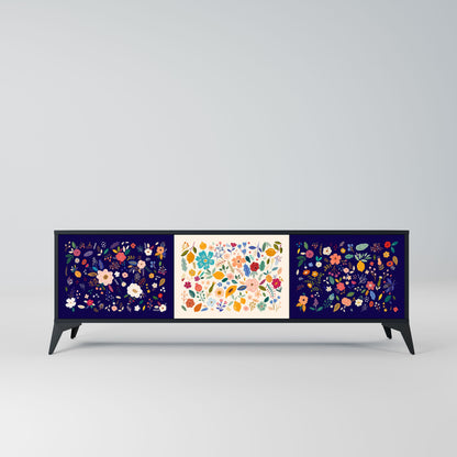 Mobile TV a 3 ante FLORAL COMBINATION in finitura nera