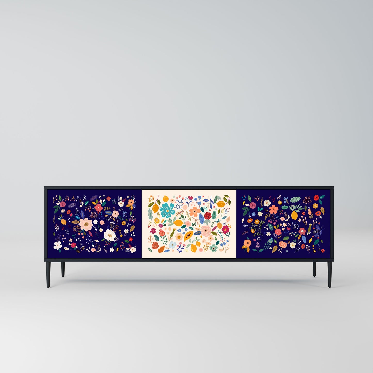 Mobile TV a 3 ante FLORAL COMBINATION in finitura nera