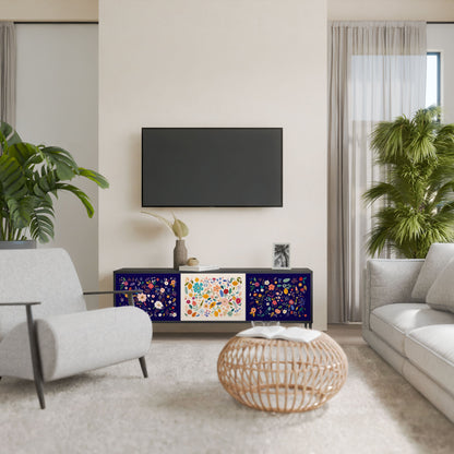 Mobile TV a 3 ante FLORAL COMBINATION in finitura nera