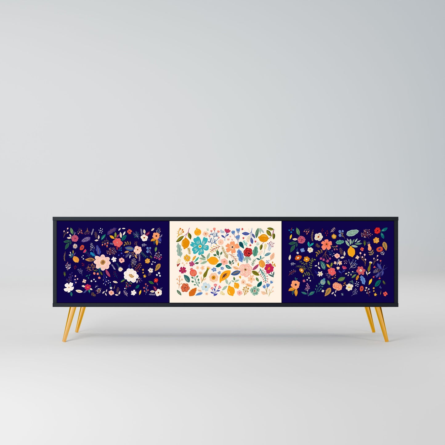Mobile TV a 3 ante FLORAL COMBINATION in finitura nera