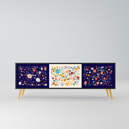 Mobile TV a 3 ante FLORAL COMBINATION in finitura nera