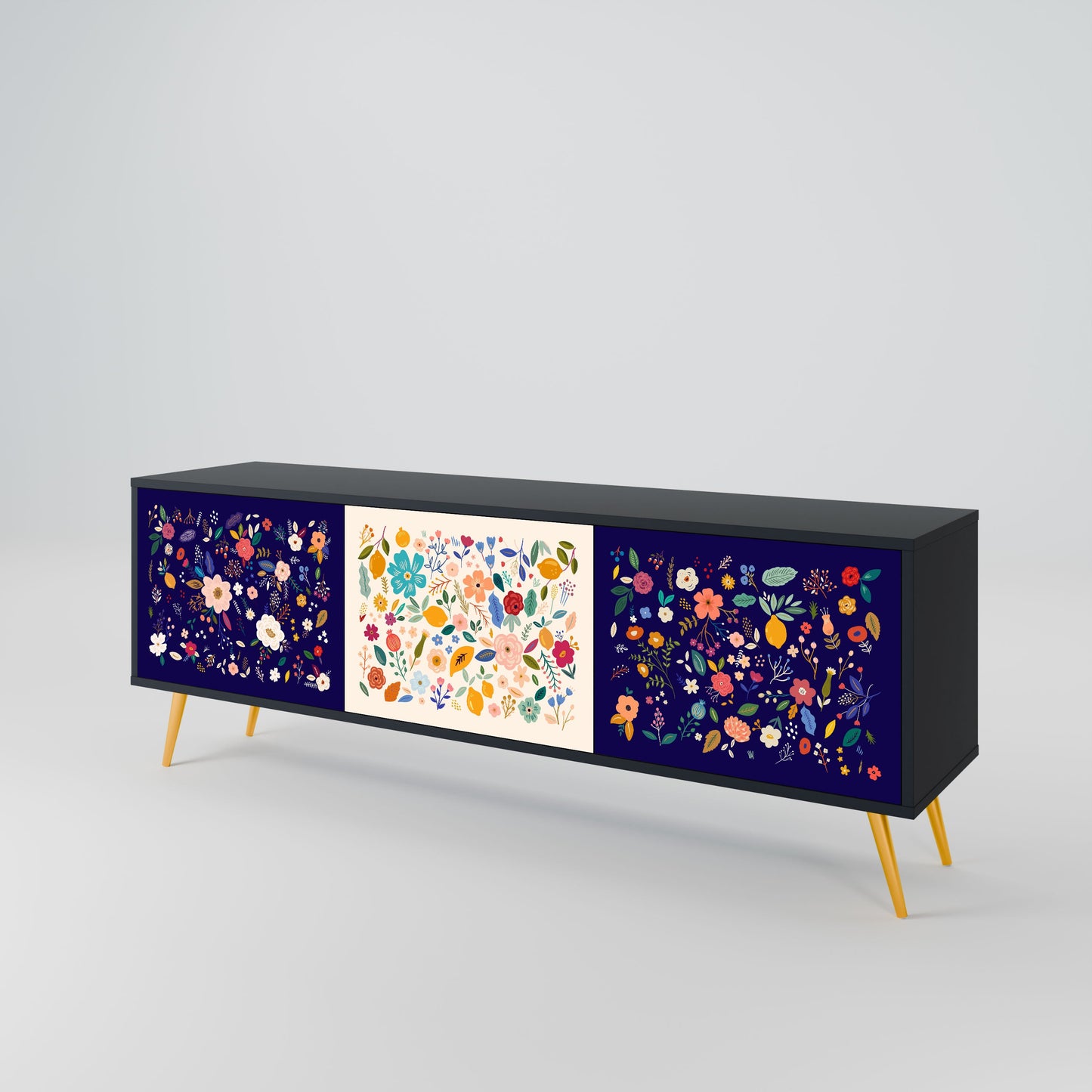 Mobile TV a 3 ante FLORAL COMBINATION in finitura nera