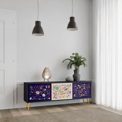 Mobile TV a 3 ante FLORAL COMBINATION in finitura nera