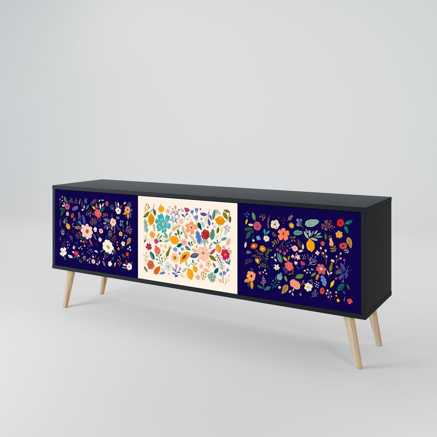 Mobile TV a 3 ante FLORAL COMBINATION in finitura nera