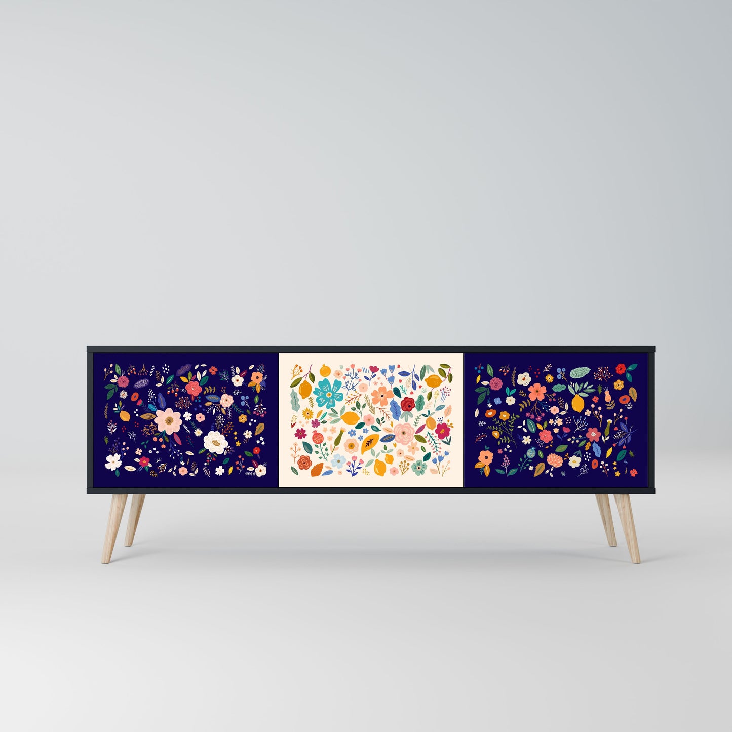 Mobile TV a 3 ante FLORAL COMBINATION in finitura nera