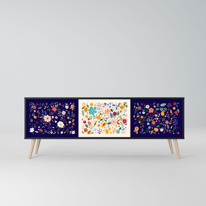 Mobile TV a 3 ante FLORAL COMBINATION in finitura nera