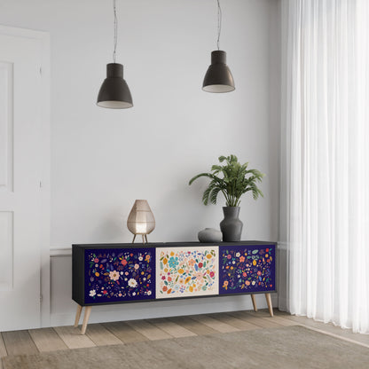 Mobile TV a 3 ante FLORAL COMBINATION in finitura nera