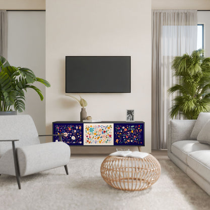 Mobile TV a 3 ante FLORAL COMBINATION in finitura nera