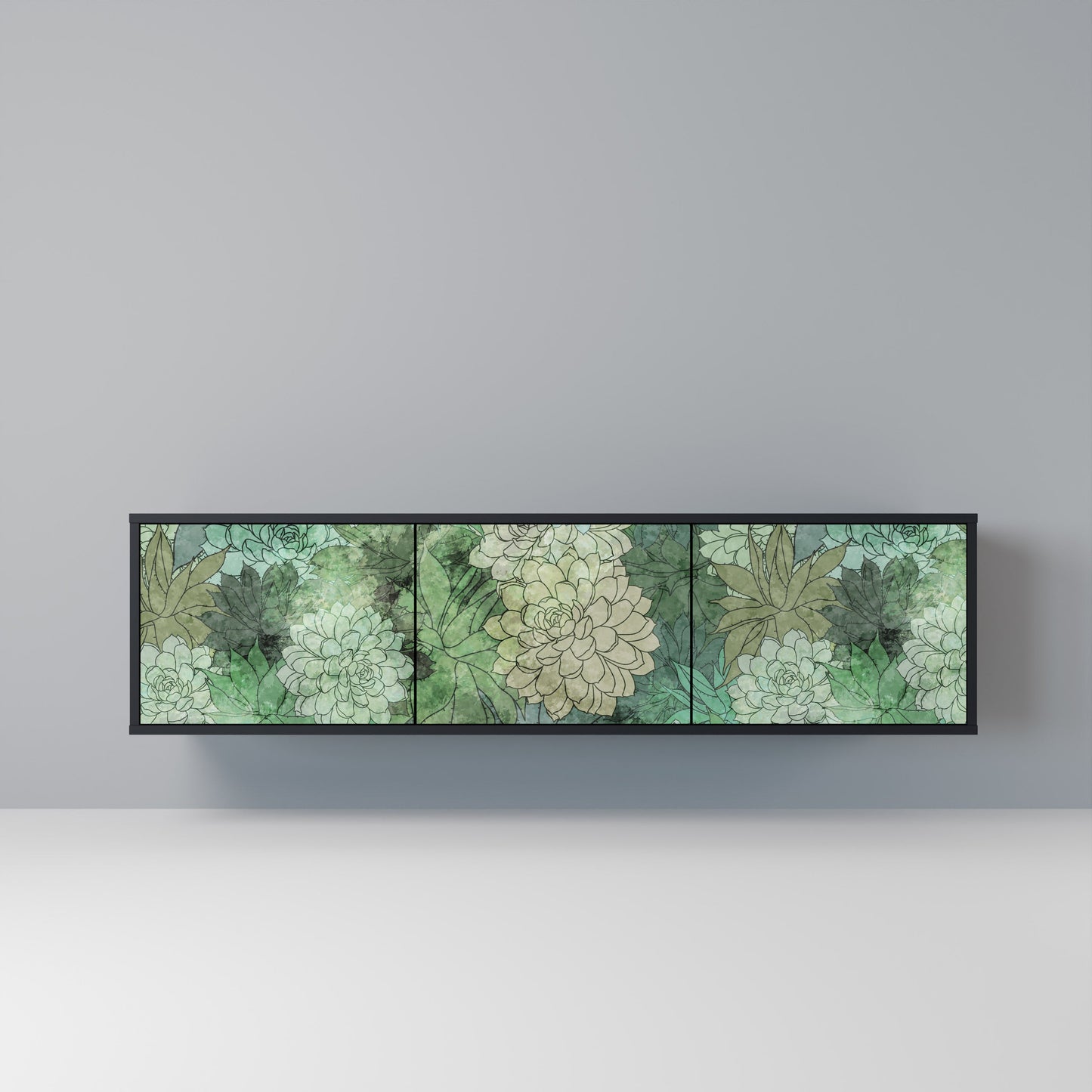 Mobile TV SUCCULENT CLUSTER a 3 ante con finitura nera