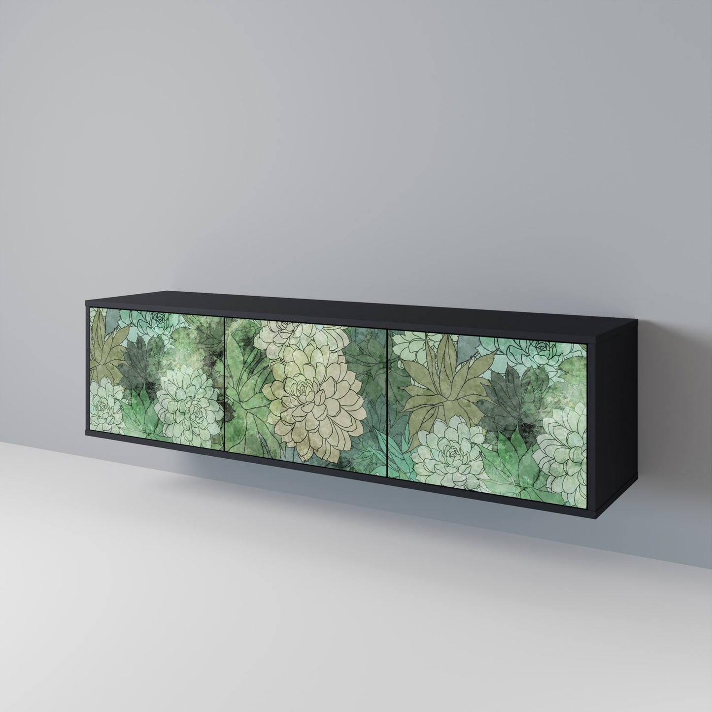 Mobile TV SUCCULENT CLUSTER a 3 ante con finitura nera