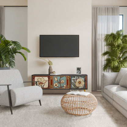 Mobile TV TIMELESS FLORA a 3 ante in finitura nera