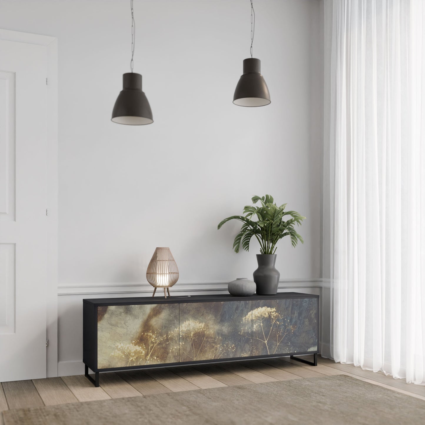 Mobile TV GENTLE POWER a 3 ante con finitura nera