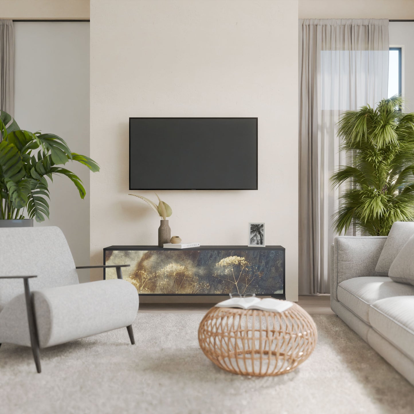 Mobile TV GENTLE POWER a 3 ante con finitura nera