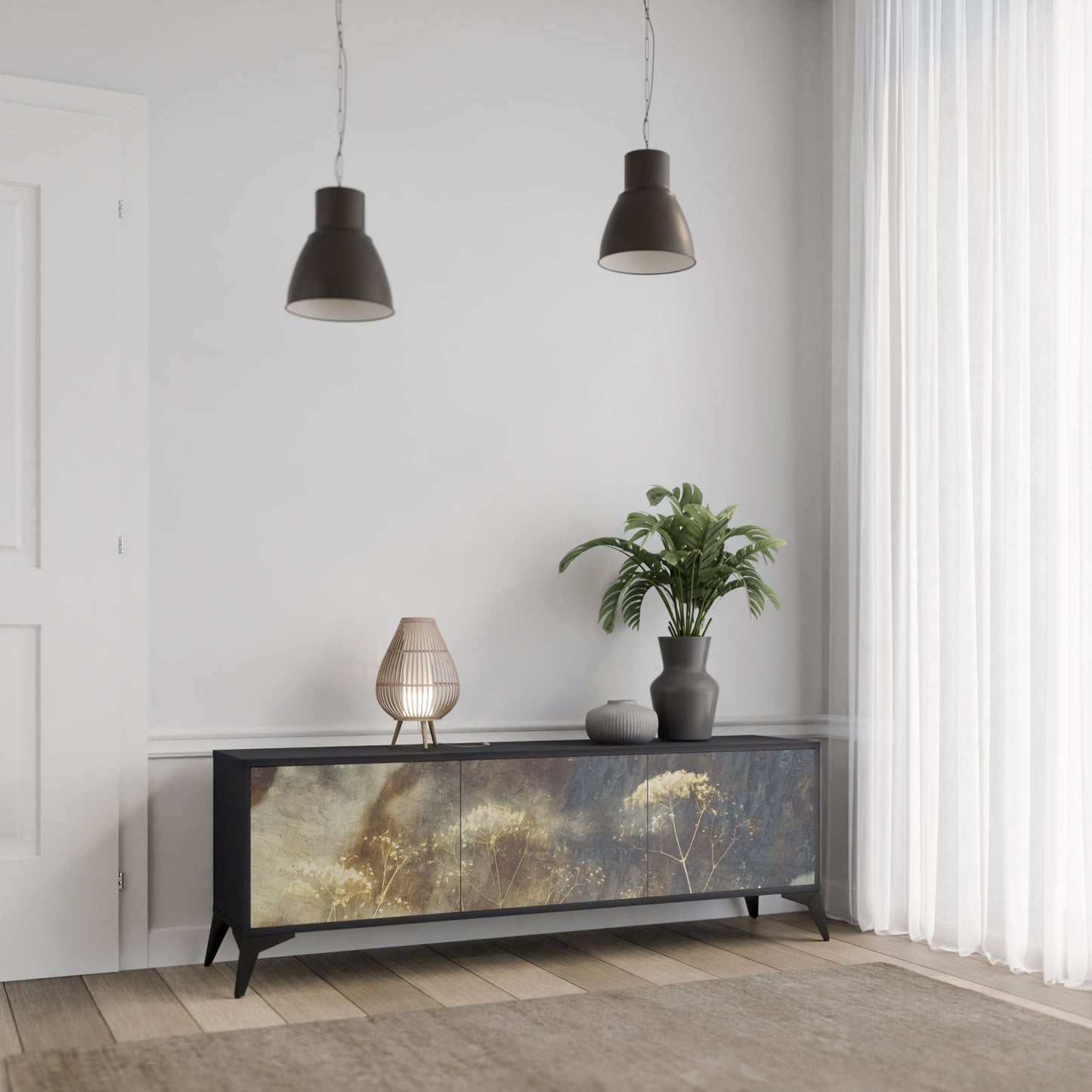 Mobile TV GENTLE POWER a 3 ante con finitura nera