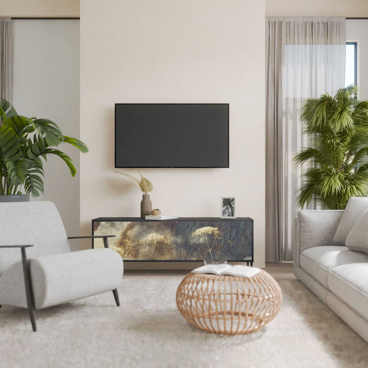 Mobile TV GENTLE POWER a 3 ante con finitura nera