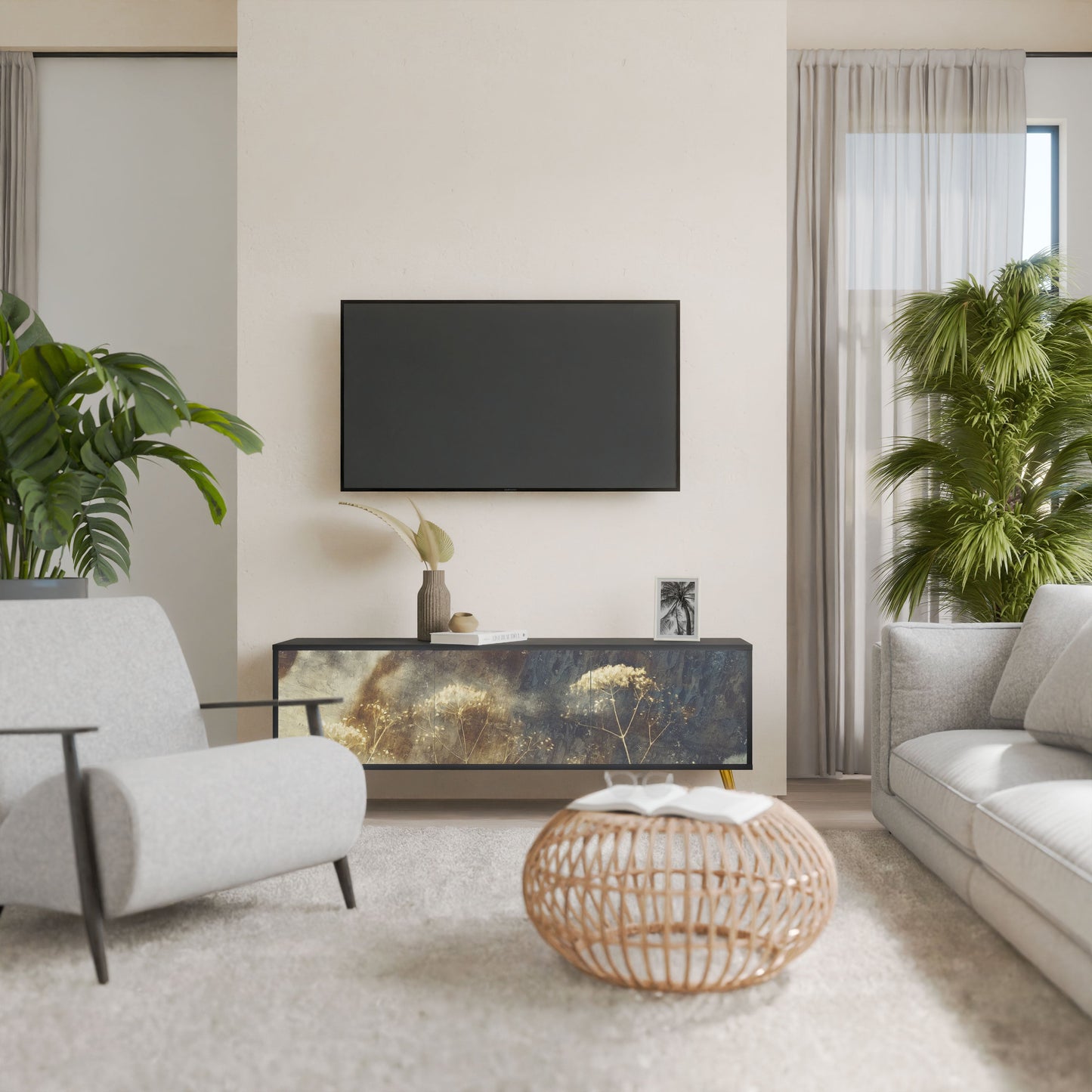 Mobile TV GENTLE POWER a 3 ante con finitura nera