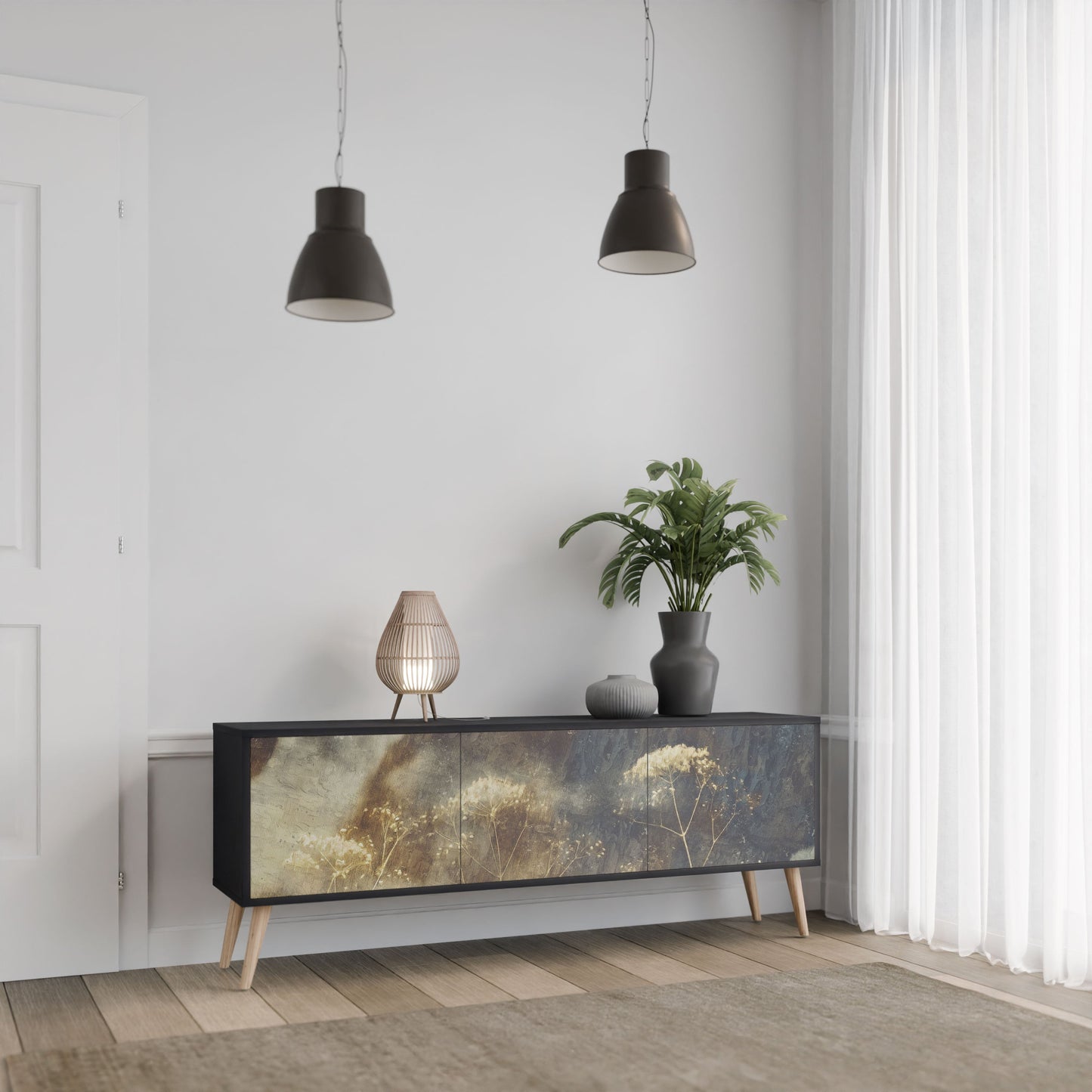 Mobile TV GENTLE POWER a 3 ante con finitura nera