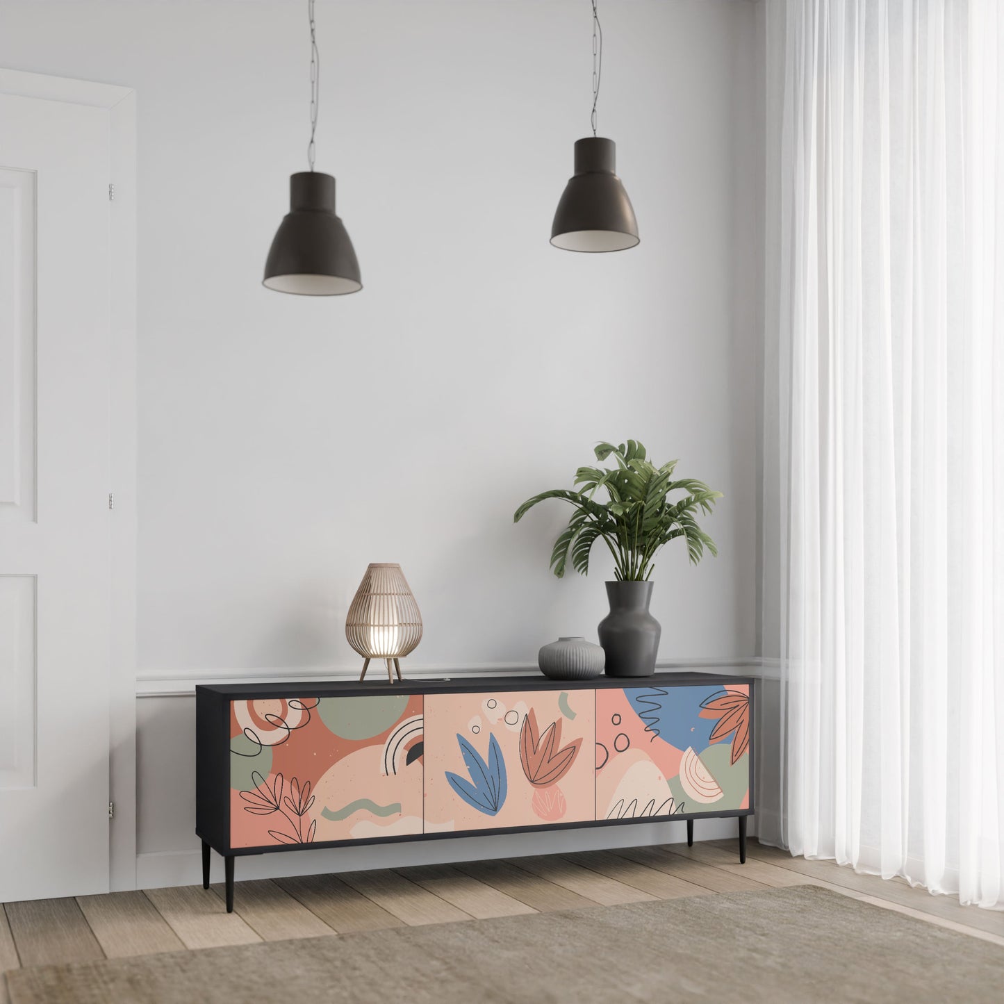 Mobile TV PASTEL DESTINY a 3 ante in finitura nera