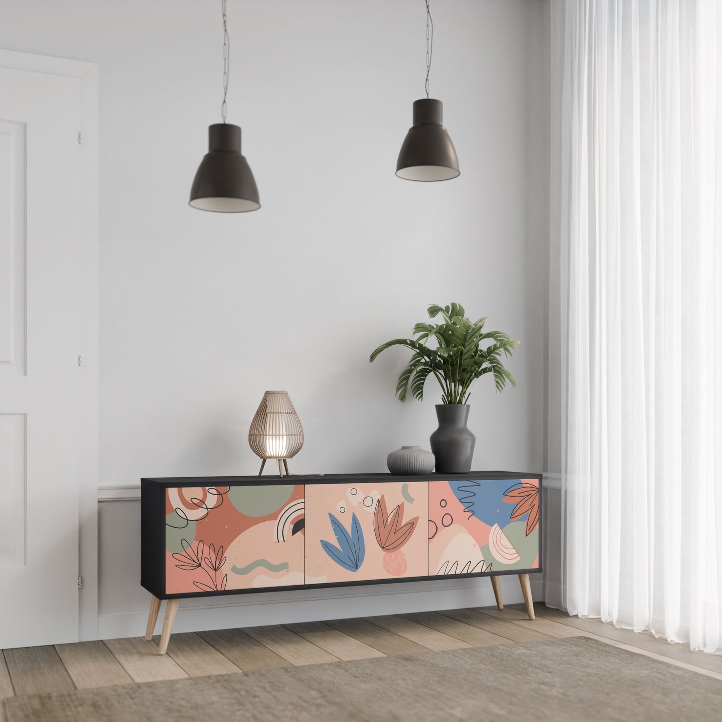 Mobile TV PASTEL DESTINY a 3 ante in finitura nera