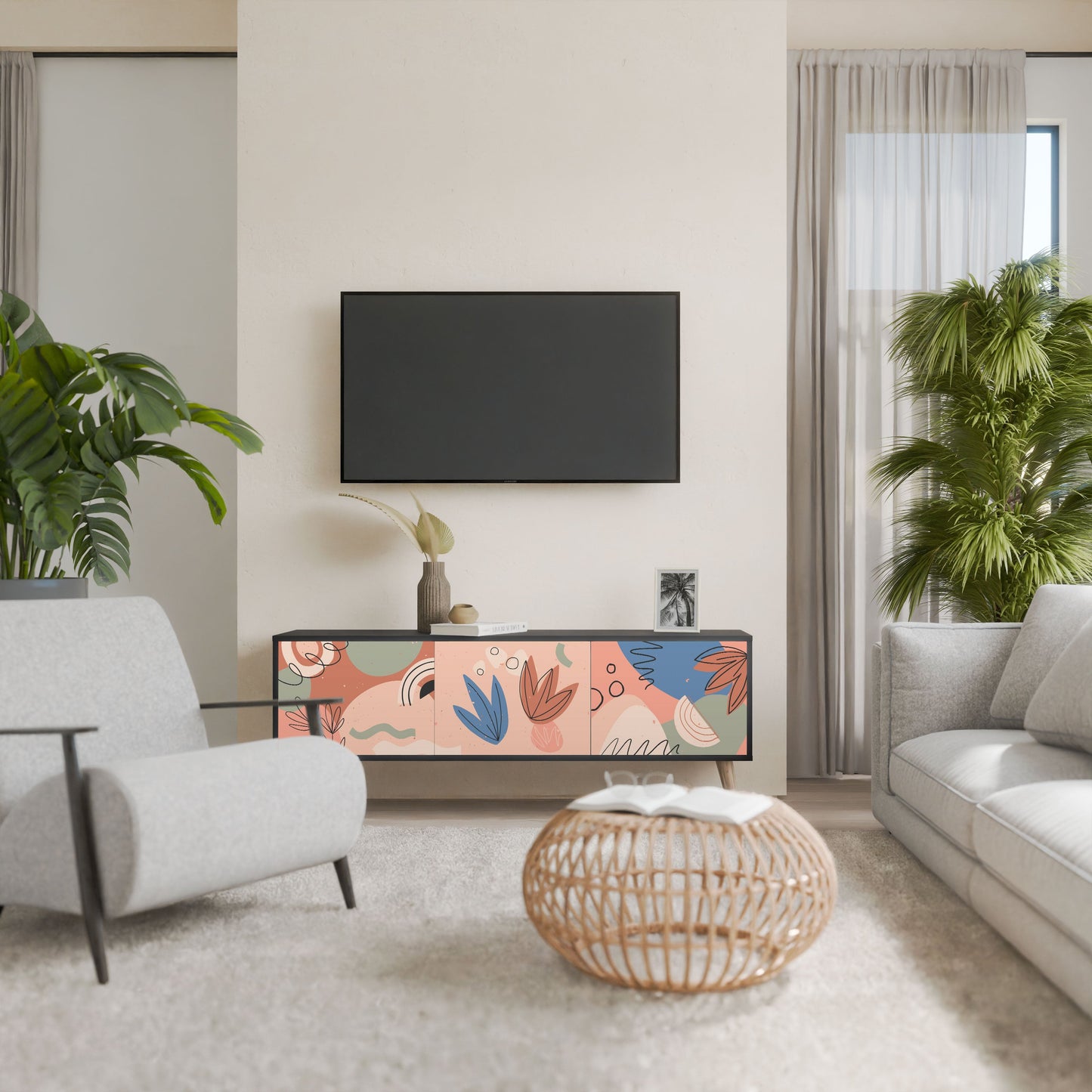 Mobile TV PASTEL DESTINY a 3 ante in finitura nera
