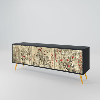 Mobile TV HERBAL GRACE a 3 ante con finitura nera