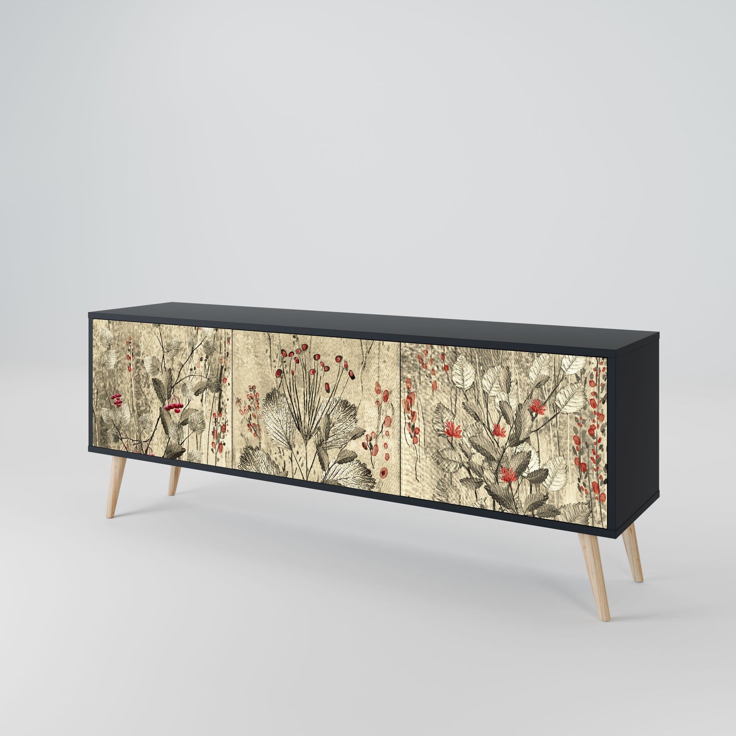 Mobile TV HERBAL GRACE a 3 ante con finitura nera