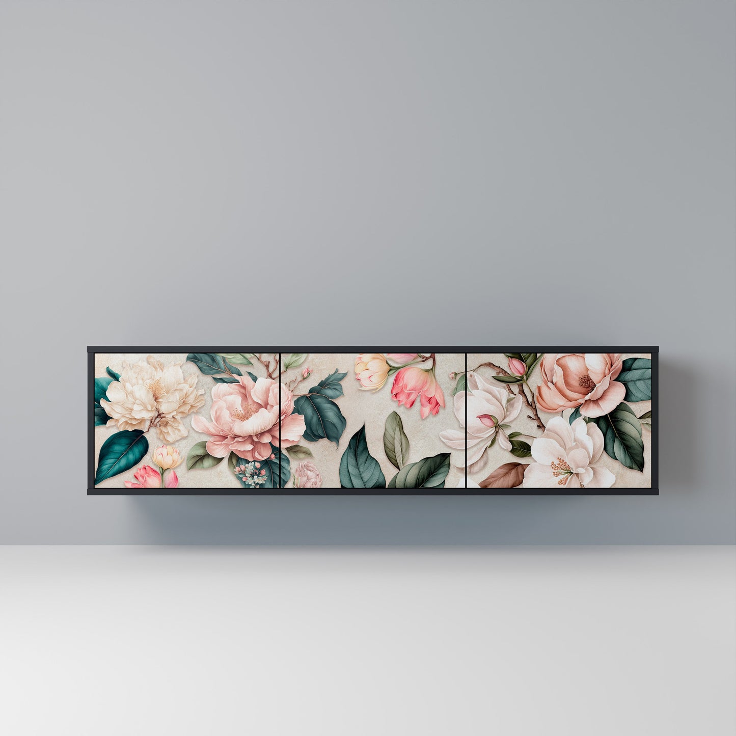 Mobile TV FLORAL GRACE a 3 ante in finitura nera