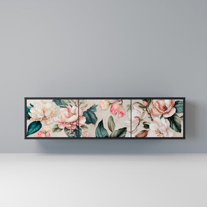 Mobile TV FLORAL GRACE a 3 ante in finitura nera
