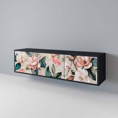 Mobile TV FLORAL GRACE a 3 ante in finitura nera