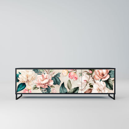 Mobile TV FLORAL GRACE a 3 ante in finitura nera