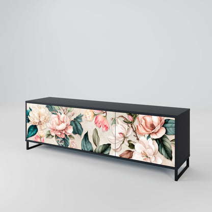 Mobile TV FLORAL GRACE a 3 ante in finitura nera