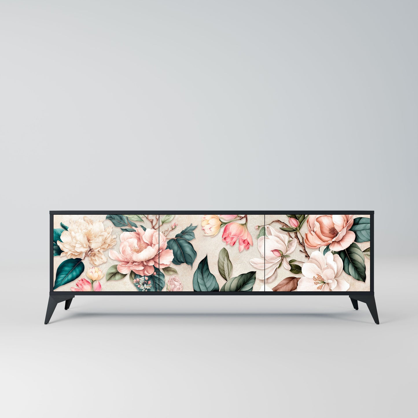 Mobile TV FLORAL GRACE a 3 ante in finitura nera