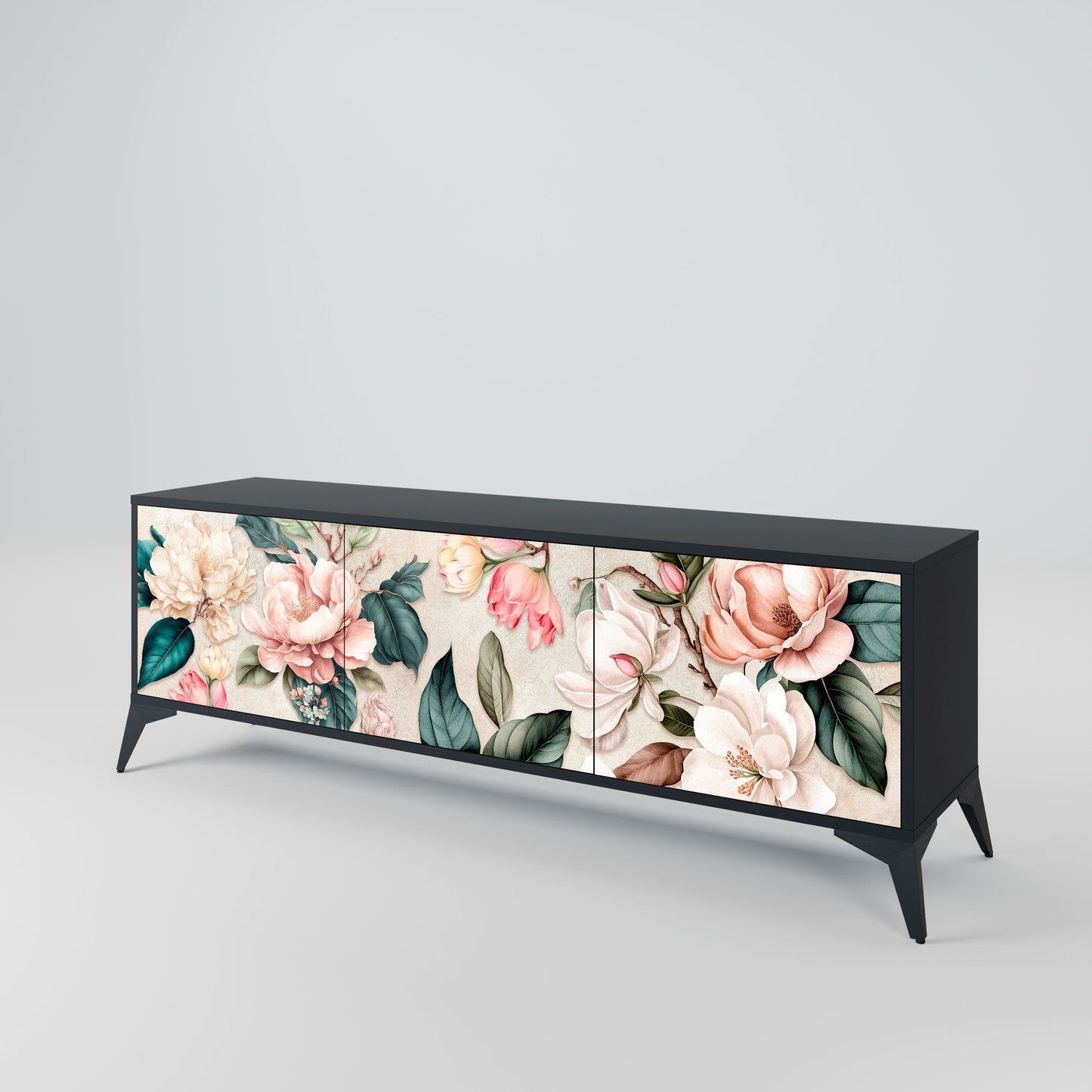 Mobile TV FLORAL GRACE a 3 ante in finitura nera