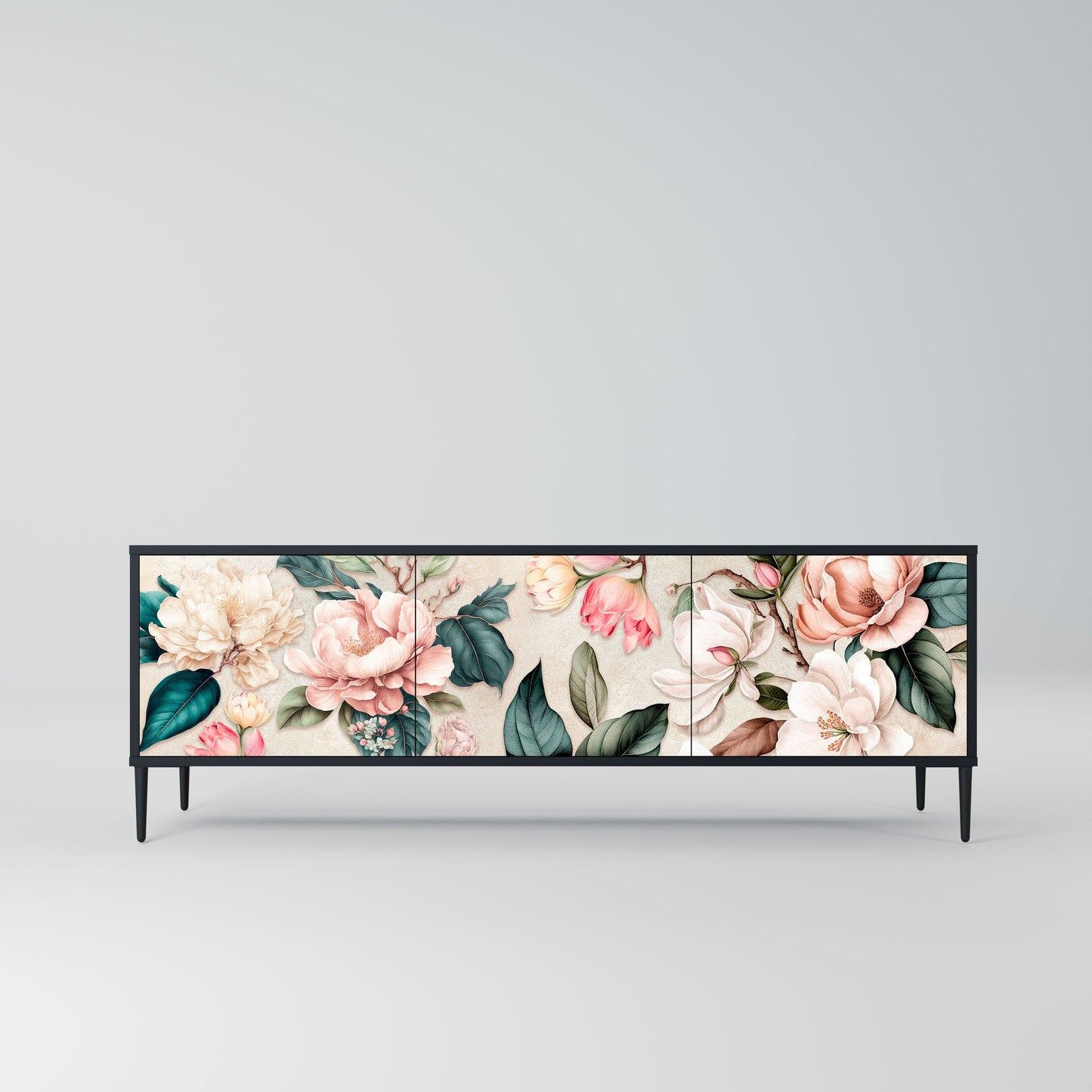 Mobile TV FLORAL GRACE a 3 ante in finitura nera